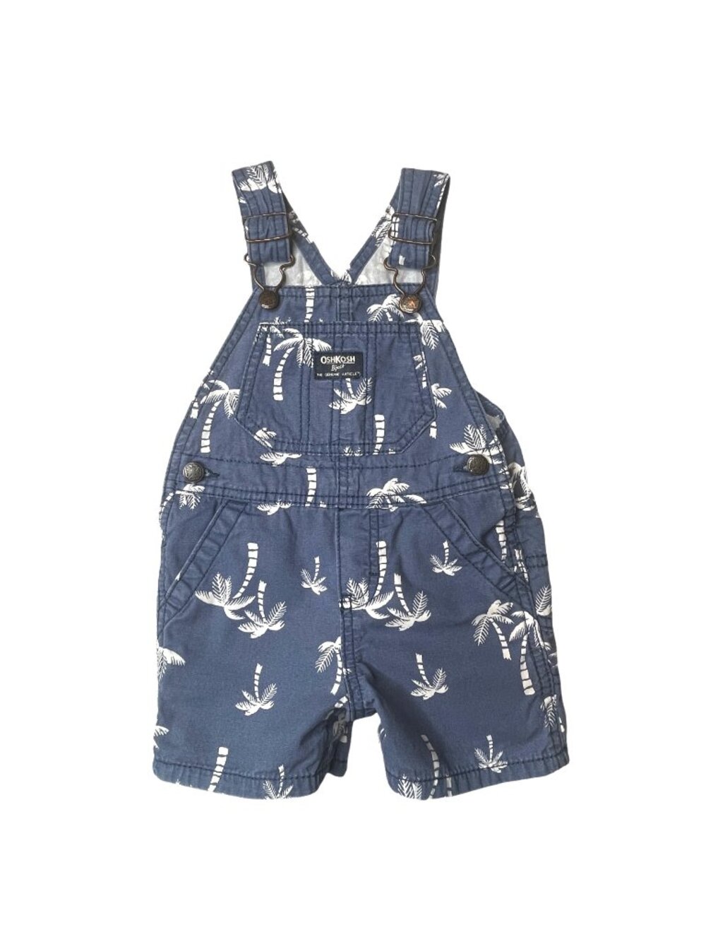OshKosh Toddler Shortalls Blue Denim White Palm Trees 18M Dungarees Summer